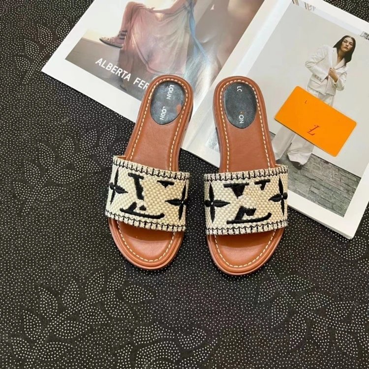 Louis Vuitton Slippers Embroidered Monogram Slide — Black