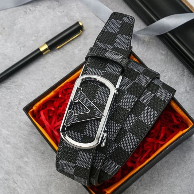 SKU-04-Black Plaid V-Silver Buckle