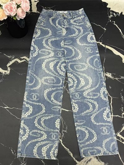 Chanel CC Print Denim Trousers