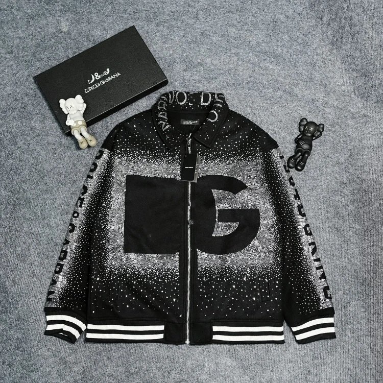 Balenciaga Jackets Rhinestone Velvet Zip Jacket — SKU-02-1 Black (DG Rhinestone Appliqué)