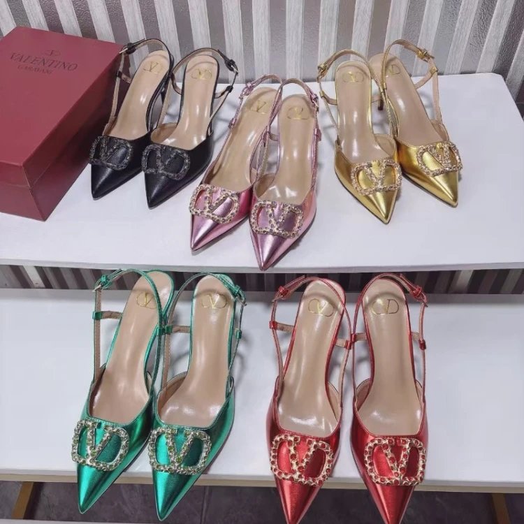 Valentino Garavani High Heels Pointed-Toe Slingback with Rhinestone V Buckle image 2