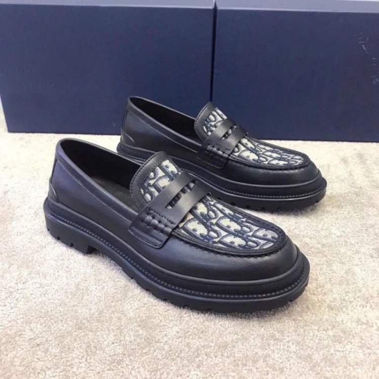 Dior Leather Shoes Monogram Panel Lug-Sole Loafers — 1
