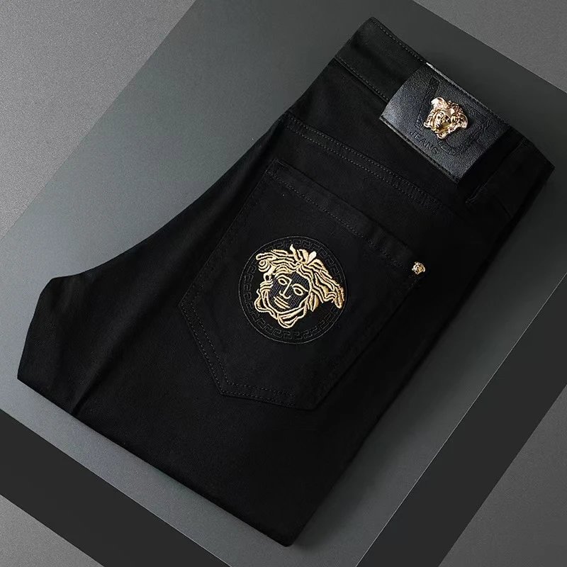 Versace Medusa Embroidered Black Jeans - 3