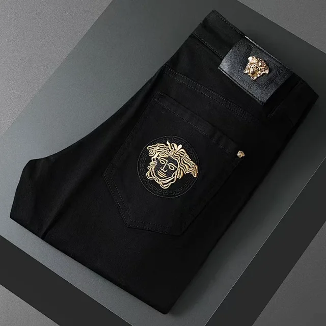 Unbranded Jeans Black with gold Medusa-head embroidery product detail image 3