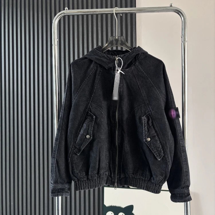 Unbranded Jackets 5191 Hooded Denim Jacket — 28 black