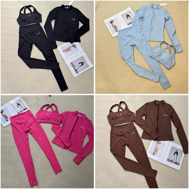 Unbranded Matching Sets Three-Piece Zip-Up Activewear Set with Sports Bra and Leggings product detail image 1