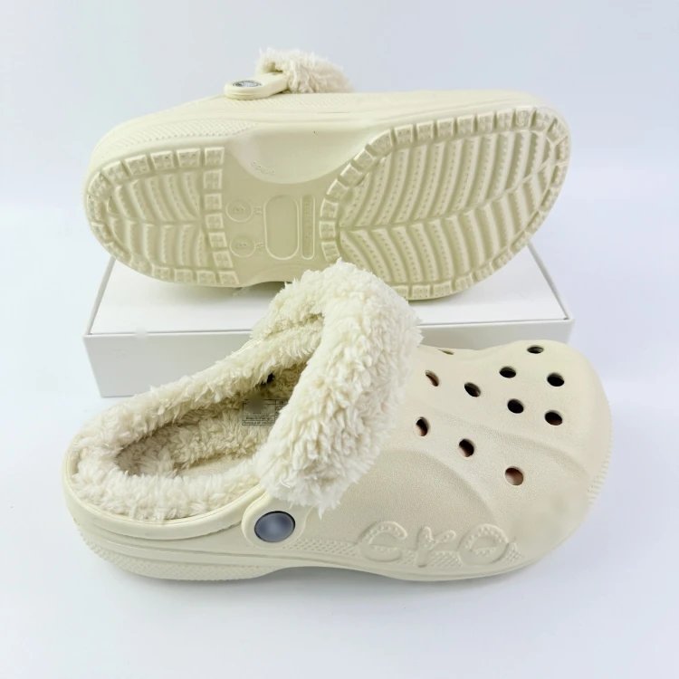 Fuzzy Lined Clog Beige White Black Pink Cozy Slipper