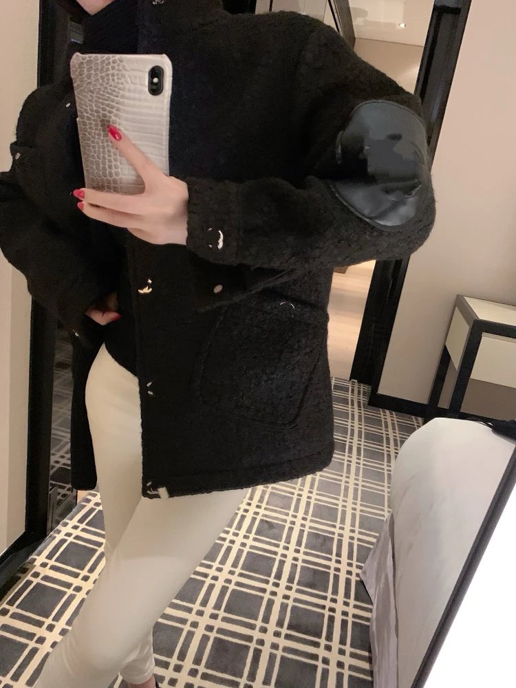 Chanel Jackets Bouclé stand-collar jacket with patch pockets and quilted elbow patches image 4