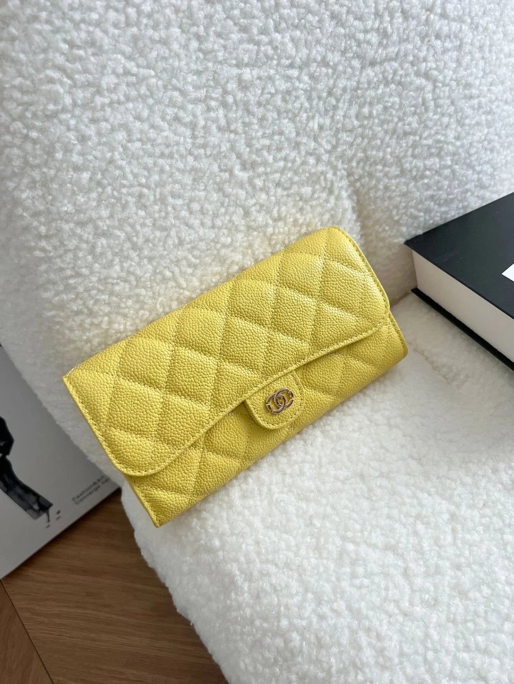 Chanel Classic Flap Wallet Yellow Caviar Leather Long Wallet
