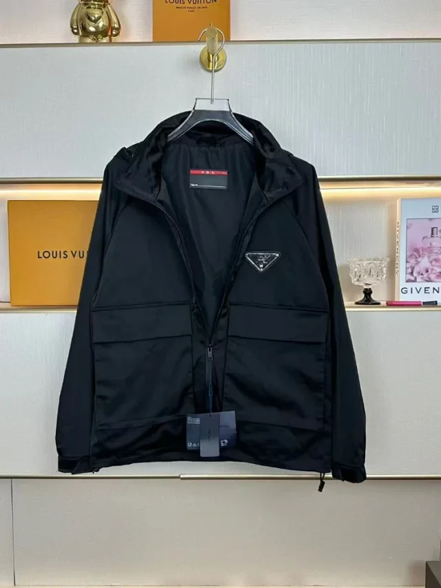 Prada Jackets Hooded zip utility jacket with triangle logo plaque product detail image 4