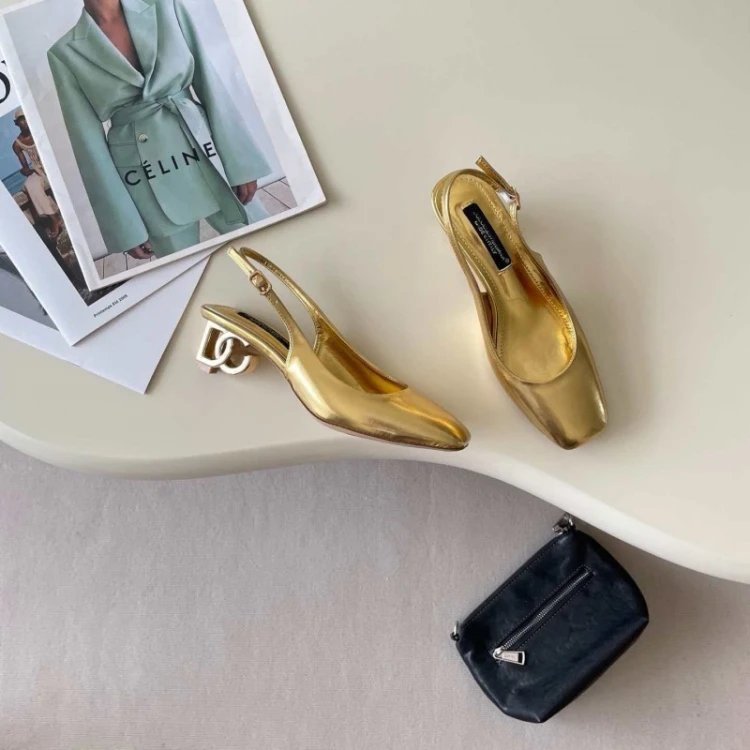 Dolce & Gabbana High Heels Square-Toe Patent Slingback Logo-Heel Pumps image 6
