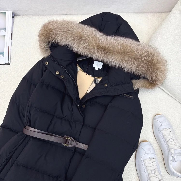 Unbranded Down Jackets Long Hooded Fur-Trim Belted Puffer image 3
