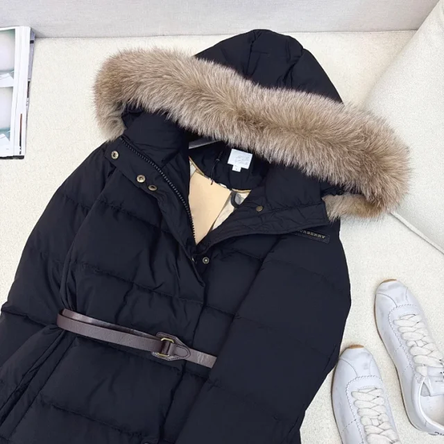 Unbranded Down Jackets Long Hooded Fur-Trim Belted Puffer product detail image 3