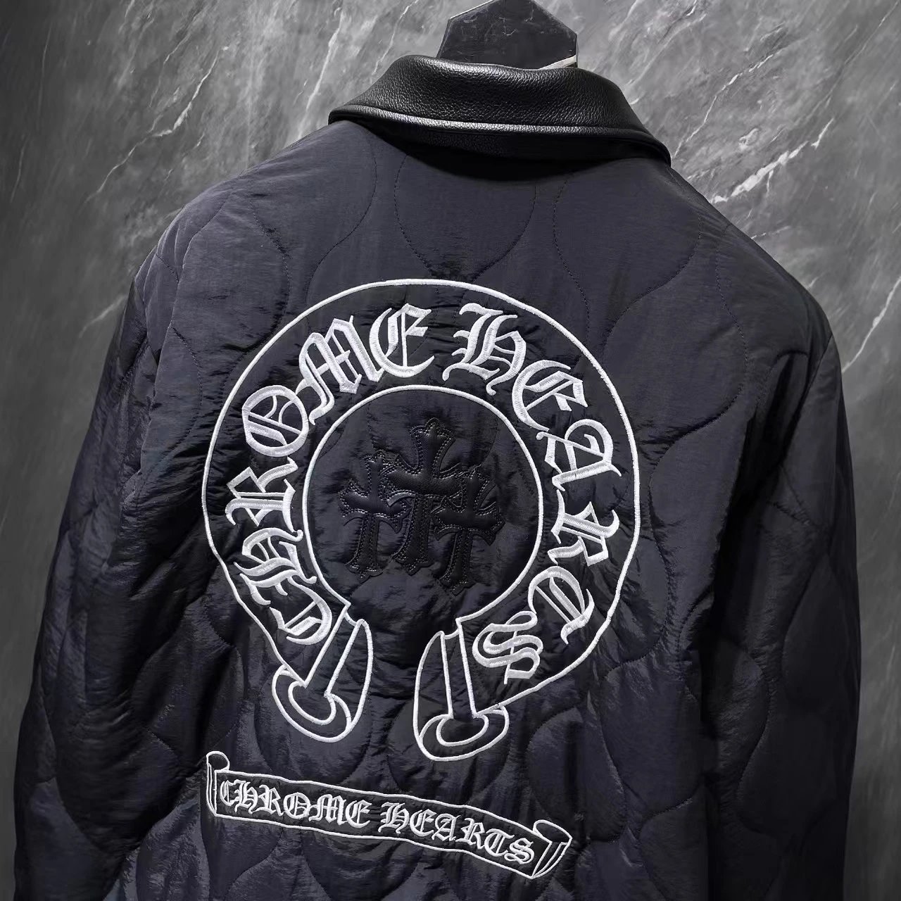 Chrome Hearts Jackets Quilted jacket with leather-look collar and embroidered cross motifs image 4