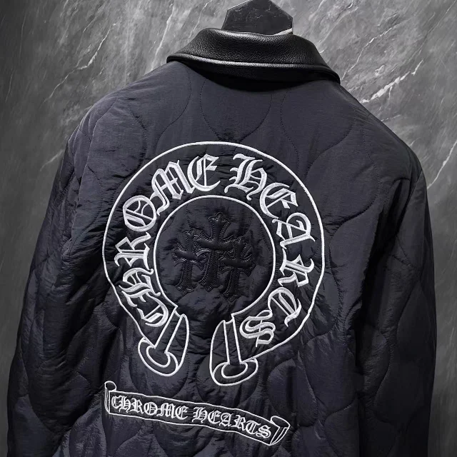 Chrome Hearts Jackets Quilted jacket with leather-look collar and embroidered cross motifs product detail image 4