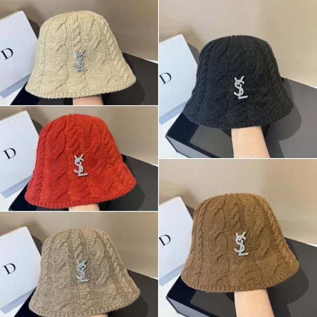 Saint Laurent Hats Cable-Knit Bucket Hat with YSL Monogram product detail image 1