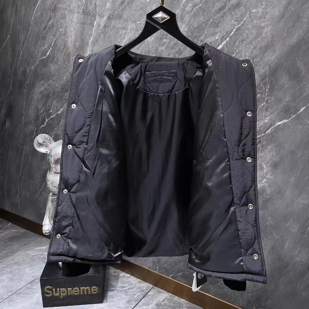 Chrome Hearts Jackets Quilted jacket with leather-look collar and embroidered cross motifs image 3