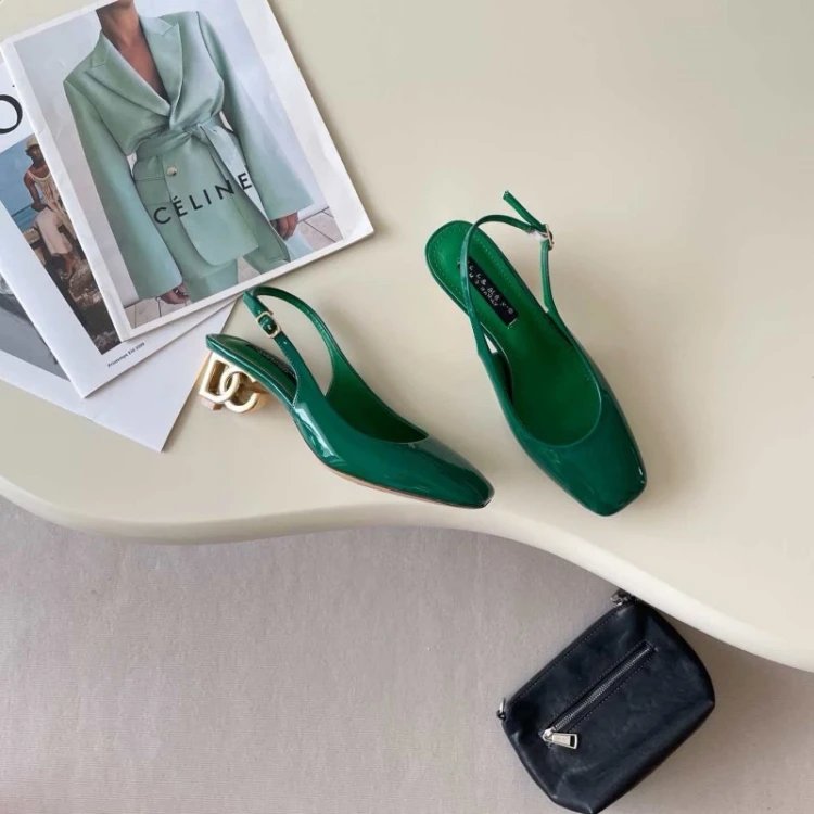 Dolce & Gabbana High Heels Square-Toe Patent Slingback Logo-Heel Pumps image 4