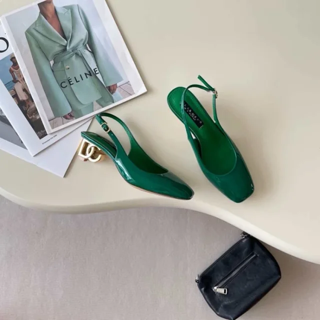 Dolce & Gabbana High Heels Square-Toe Patent Slingback Logo-Heel Pumps product detail image 4