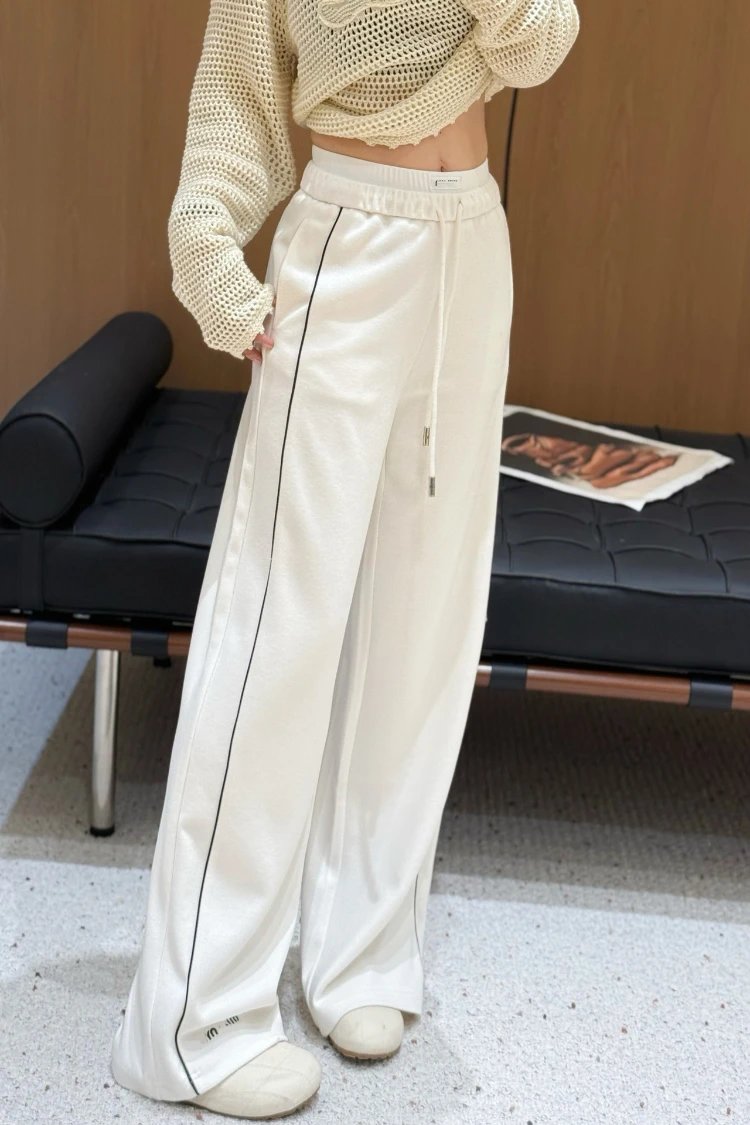 Miu Trousers Wide-Leg Drawstring with Contrast Piping image 2