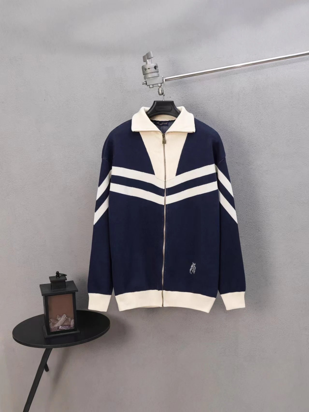Louis Vuitton Knitwear Color-Block Chevron Full-Zip Knit Cardigan — Black