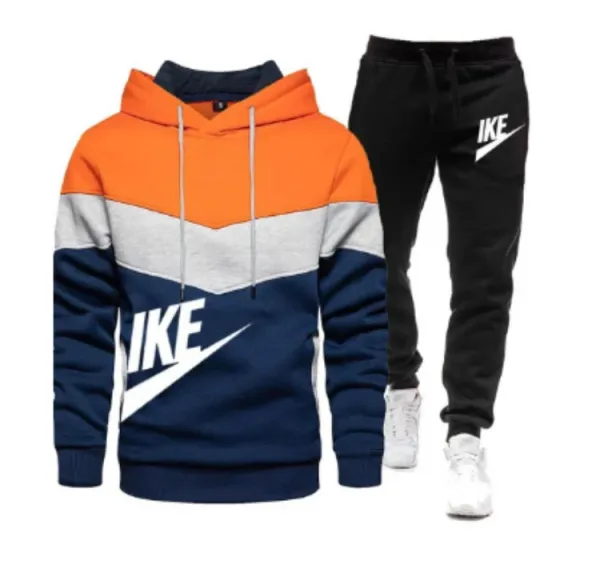 Design Color-Block Hoodie and Joggers Set Orange Navy Gray Black - 1