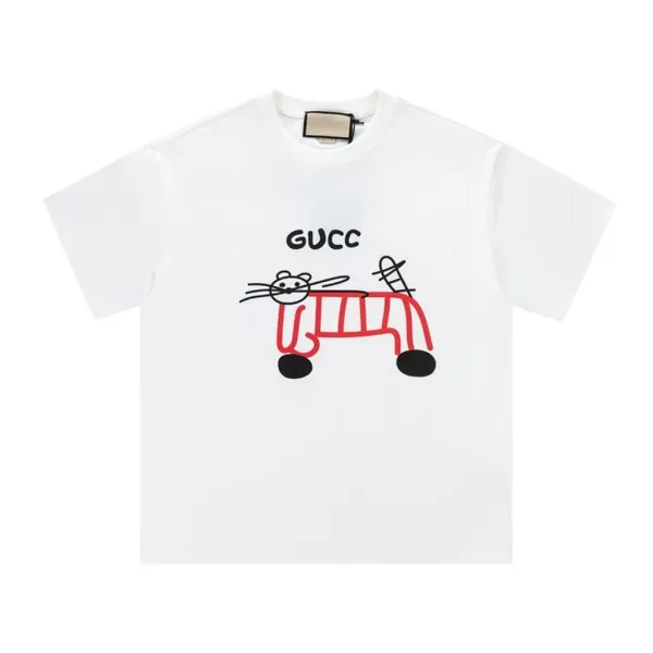 Gucci Cat Car Print White T-Shirt - 1