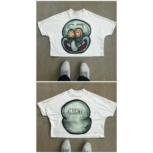 Design MRKT Squidward Graphic Cropped T-Shirt White T-Shirts - 1