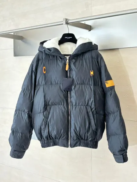 Saint Laurent Monogram Down Jacket Black with Orange Accents - 1