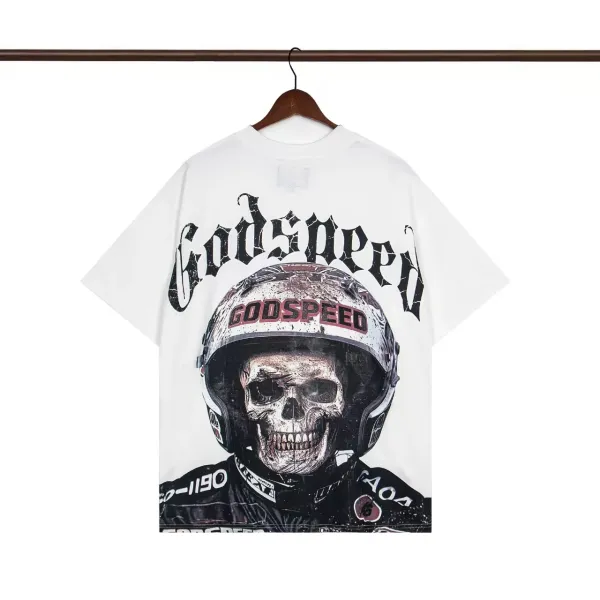 Godspeed Skull Helmet Graphic Oversized T-Shirt White - 1
