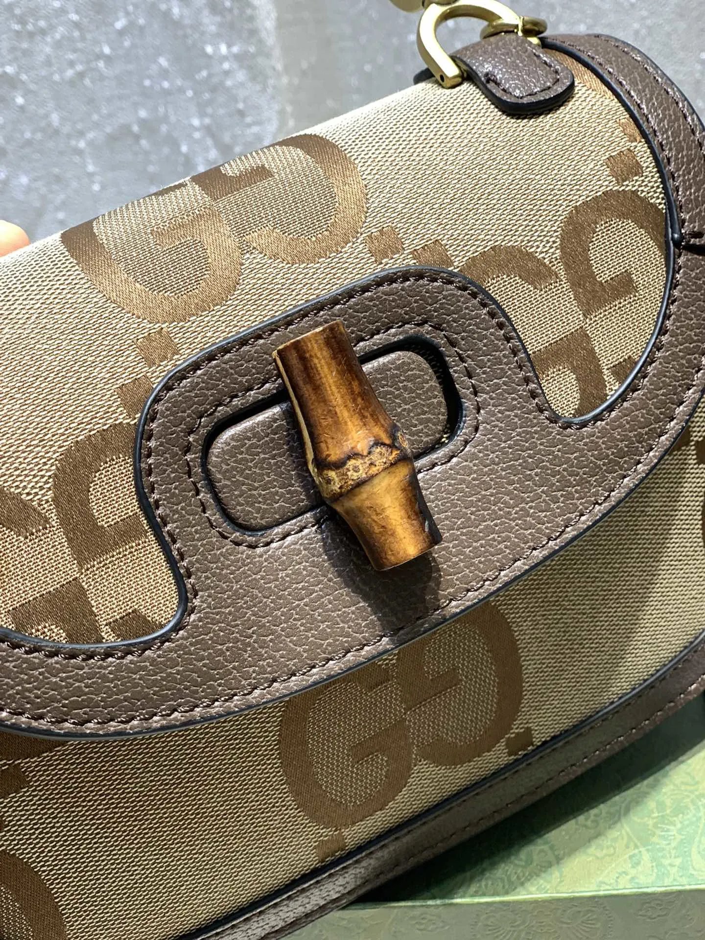 Gucci Bamboo Top Handle Bag Beige GG Supreme Handbag - 8