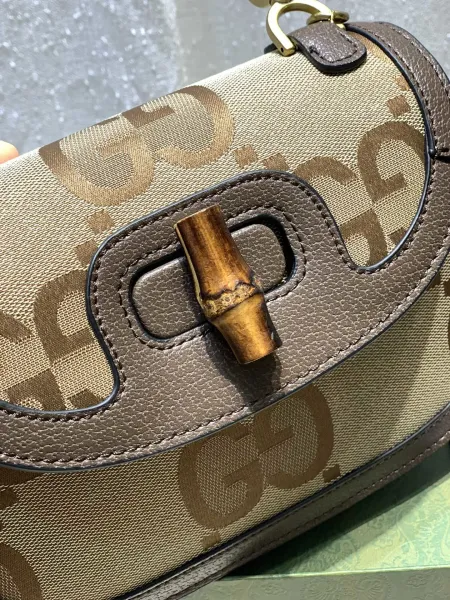 Gucci Bamboo Top Handle Bag Beige GG Supreme Handbag - 11