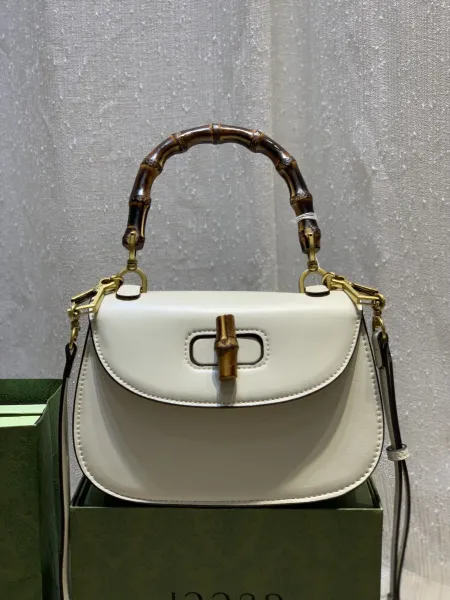 Gucci Bamboo Top Handle Bag Beige GG Supreme Handbag - 6