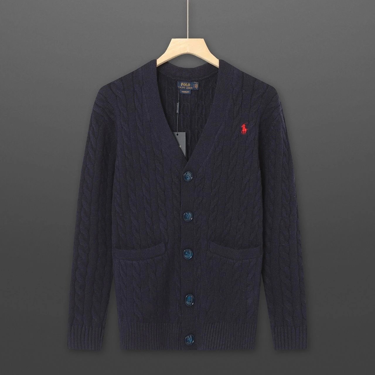 Ralph Lauren Single-Breasted Trench Coat — Black Cardigan Sweater