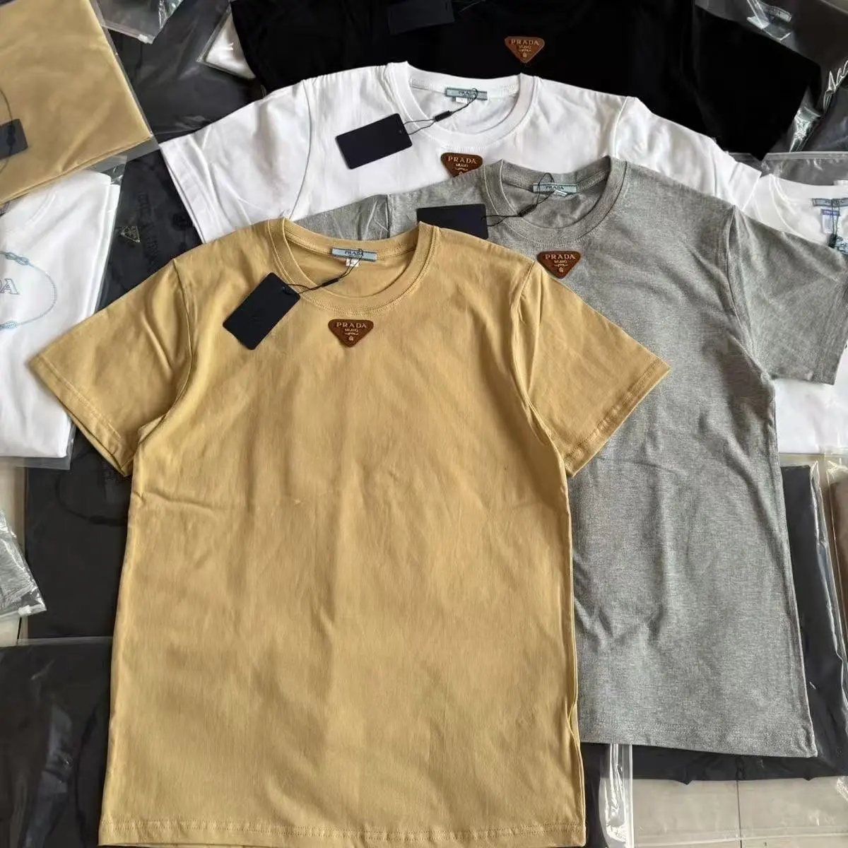 Prada Triangle Logo T-Shirt Beige T-Shirt - 1