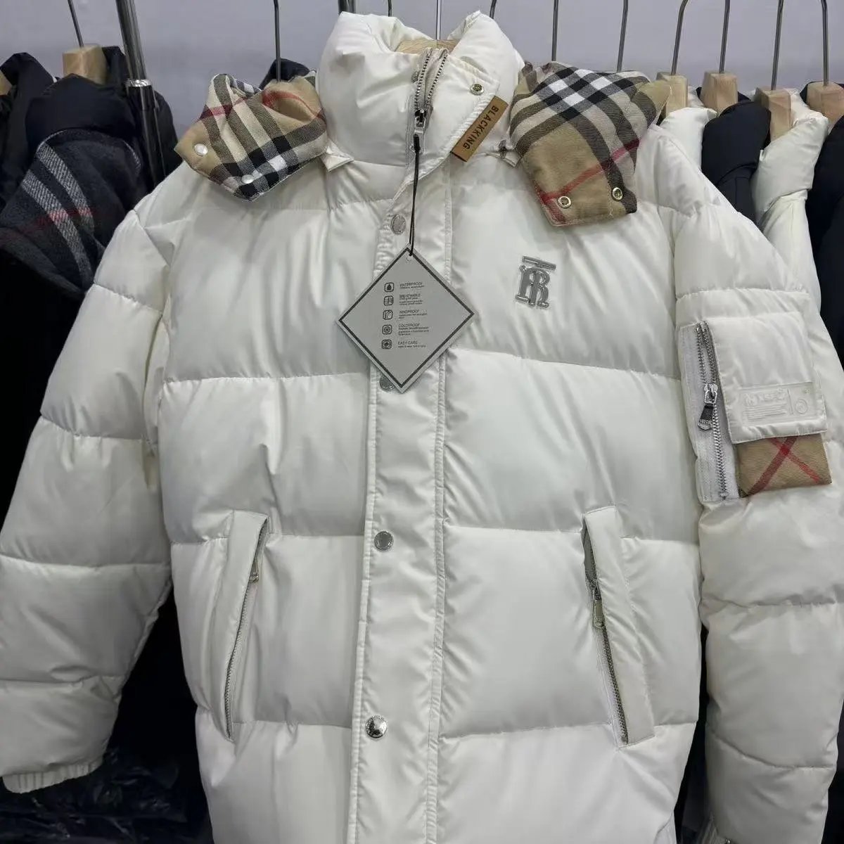 Burberry Down Jackets Check-lined hooded puffer jacket — Down jacket A-White on both sides.