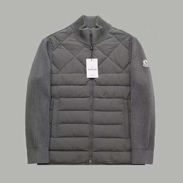 Moncler Down Jackets Quilted knit-sleeve zip-down jacket product detail image 1