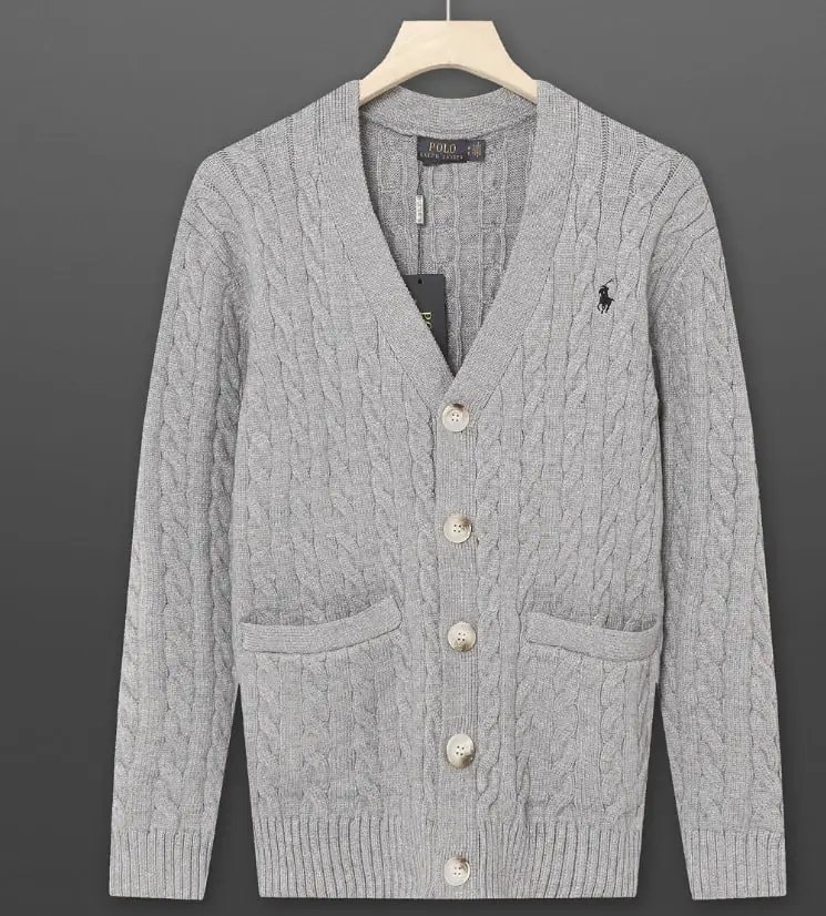 Ralph Lauren Single-Breasted Trench Coat — gray cardigan sweater