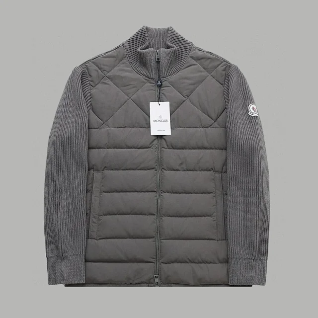 Moncler Down Jackets Knitted-Sleeve Quilted Zip Jacket product detail image 8