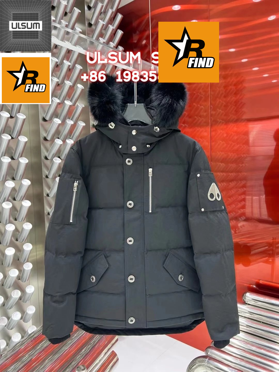 Moose Knuckles Parka Black with Fur Trim Down Jacket