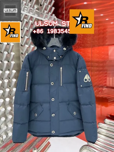 Moose Knuckles Parka Navy Blue Fur-Trimmed Down Jacket - 1