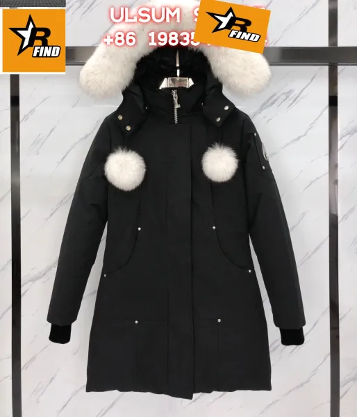 ULSUM Parka with Fur Trim and Pom-Poms Black Outerwear - 1