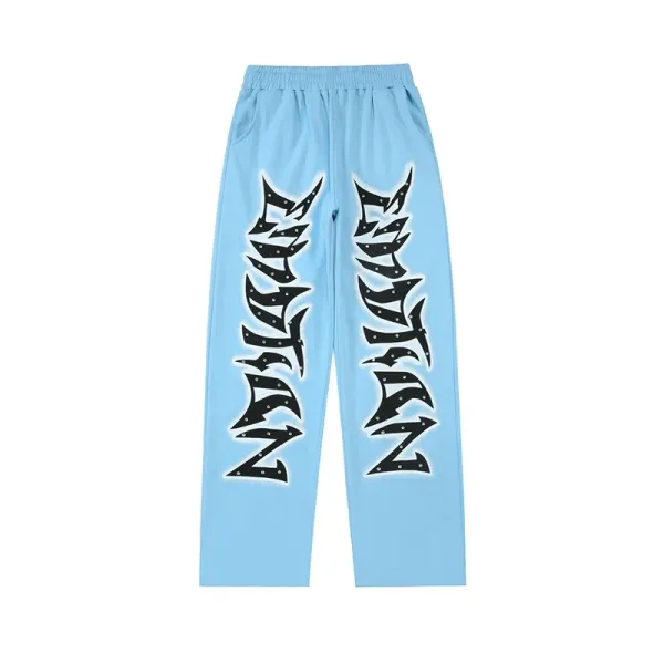 Design Graphic Print Light Blue Sweatpants - 1