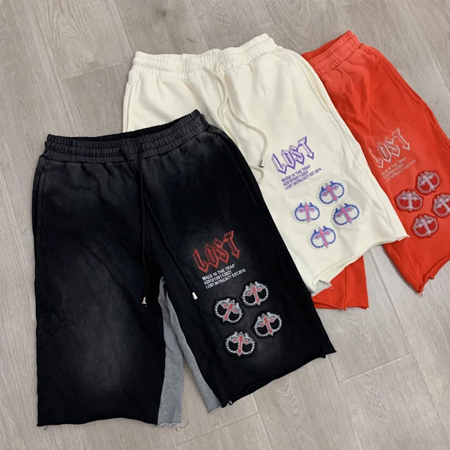 Lost Shorts Graphic raw-hem drawstring product detail image 1