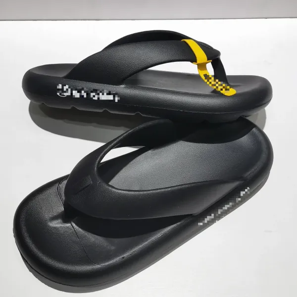 Design Chunky Flip-Flops Black with Yellow Strap Detail Sandals Slippers - 5