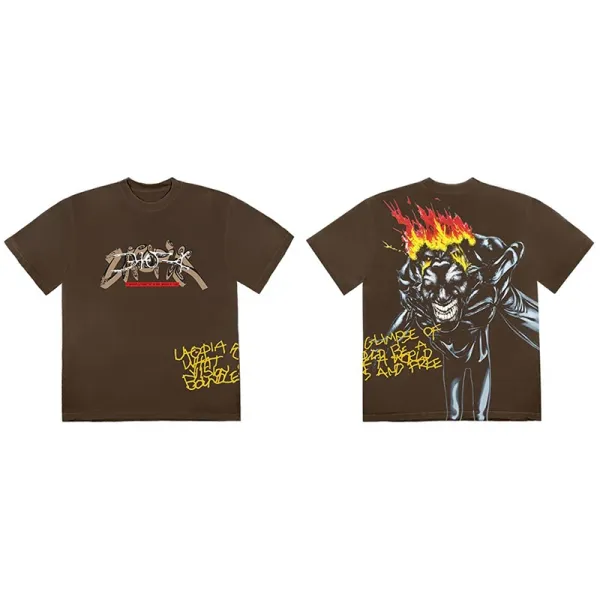 Design 'Flame Skull' Graphic T-Shirt Brown - 1