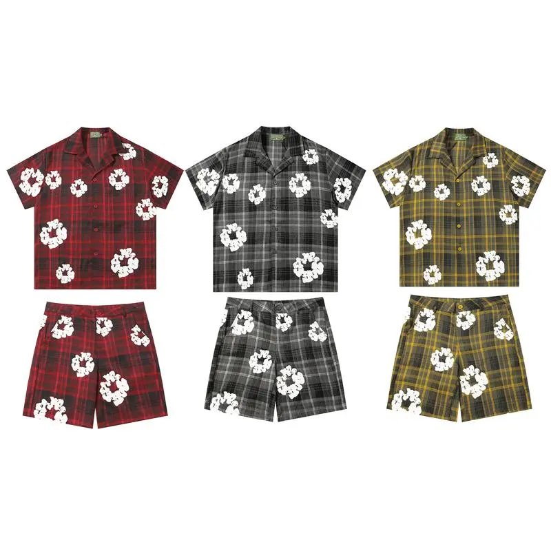 Plaid Floral Short Sleeve Shir