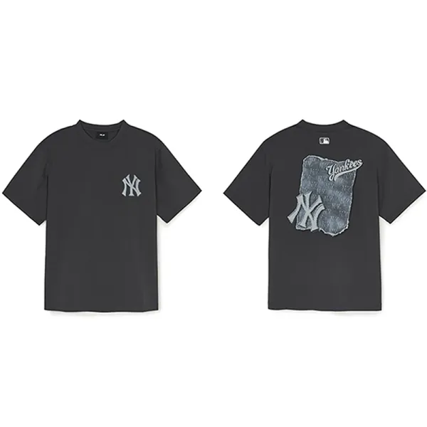MLB New York Yankees Distressed Logo T-Shirt Charcoal Gray T-Shirt - 1