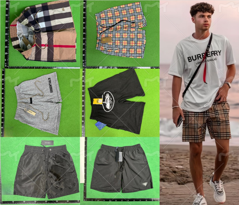 Burberry Brown Plaid Shorts and Gray Sweat Shorts Combo Set