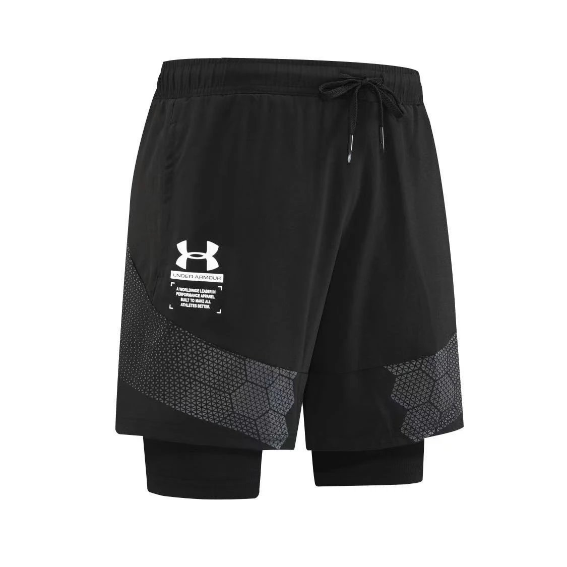 Nike Shorts Double-layer running with zip pockets and reflective graphic print — 24 White Dama Horizontal Reflective Double Layer-Black